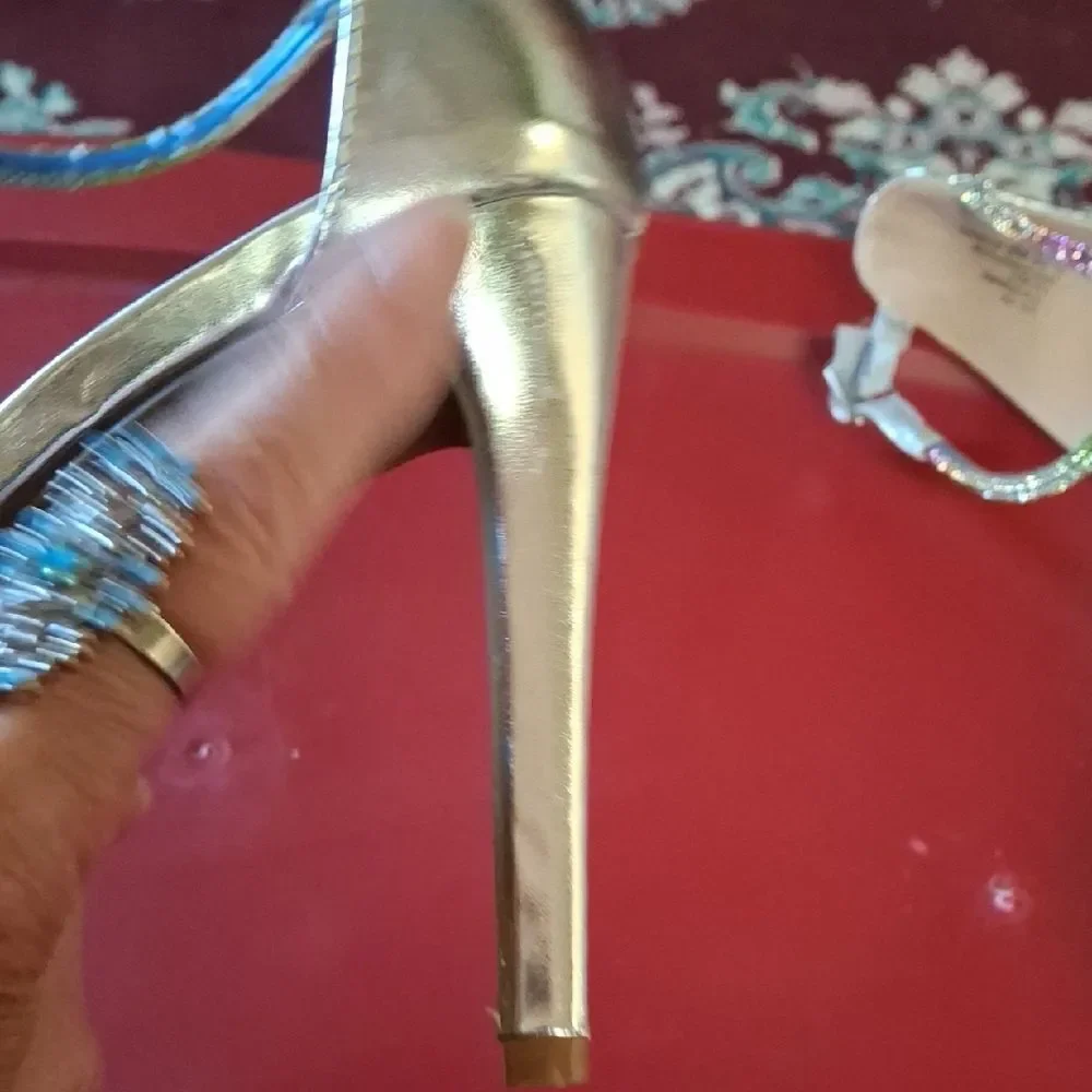ID Required 11W Silver Heels with Multicolor Straps